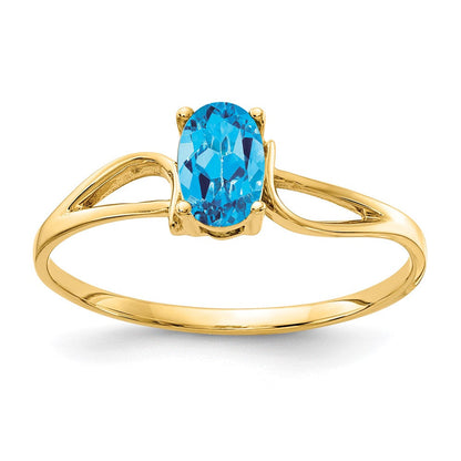14K Gelbgold Ring mit ovalem Blautopas, 6x4 mm