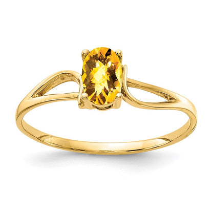 14K Gelbgold 6x4mm Ring mit Citrin im Schachbrettschliff, oval