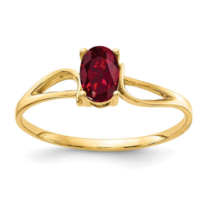 14K Gelbgold Ring mit ovalem 6x4 mm synthetischem Rubin