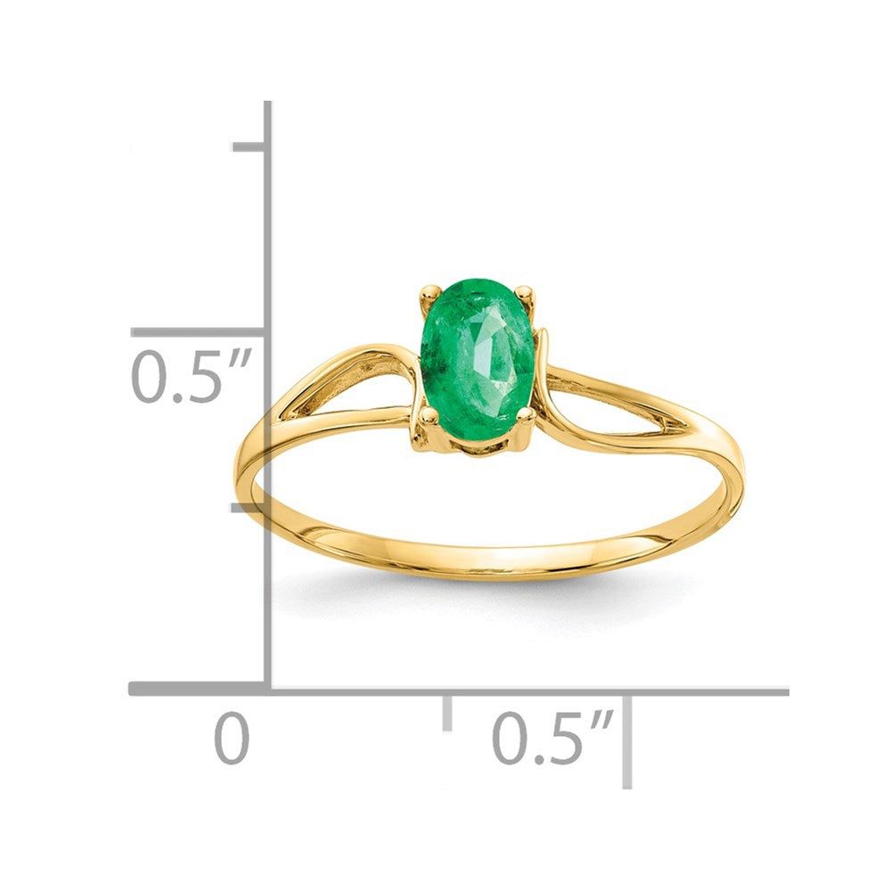 14K Gelbgold Ring mit ovalem Smaragd, 6x4 mm