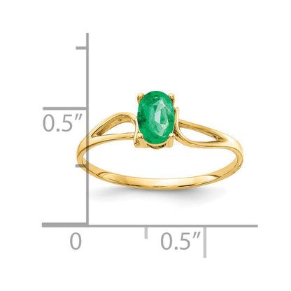 14K Gelbgold Ring mit ovalem Smaragd, 6x4 mm