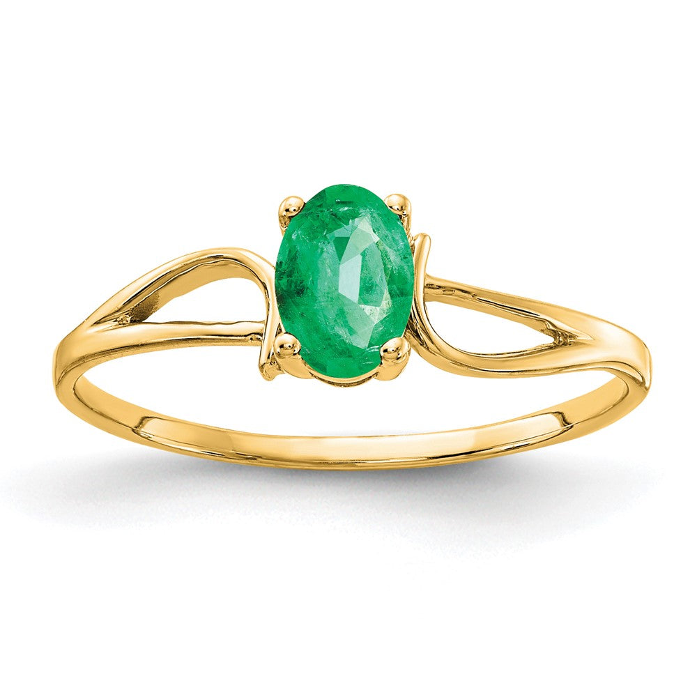 14K Gelbgold Ring mit ovalem Smaragd, 6x4 mm