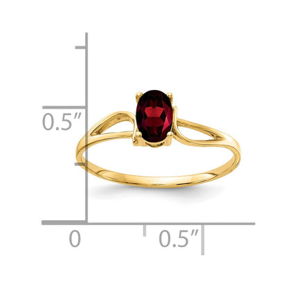 14K Gelbgold Ring mit ovalem Granat, 6x4mm