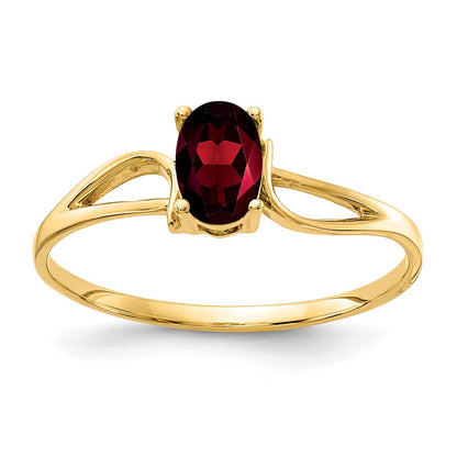 14K Gelbgold Ring mit ovalem Granat, 6x4mm