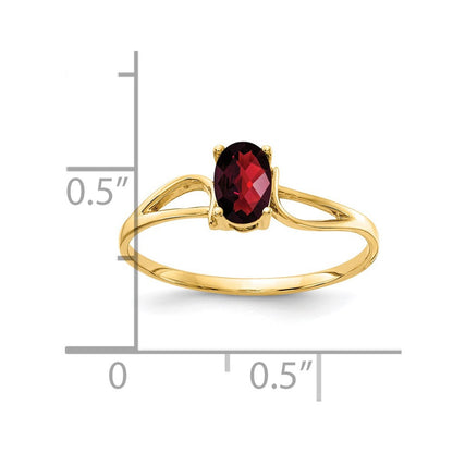 14K Gelbgold Ring mit ovalem Granat im Karo-Schliff, 6x4mm
