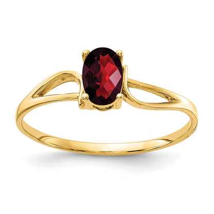 14K Gelbgold Ring mit ovalem Granat im Karo-Schliff, 6x4mm