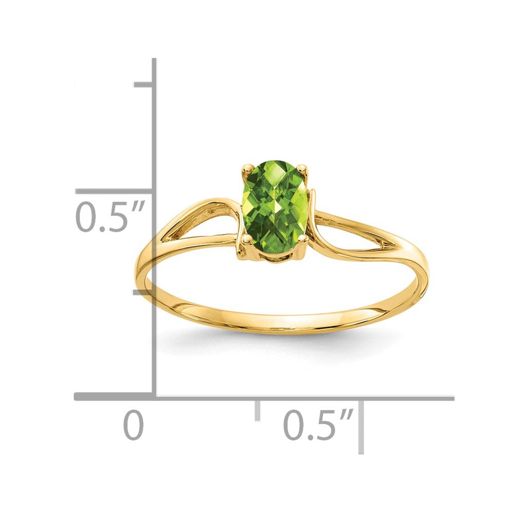14K Gelbgold Ring mit Peridot im Oval-Schachbrettschliff, 6x4 mm