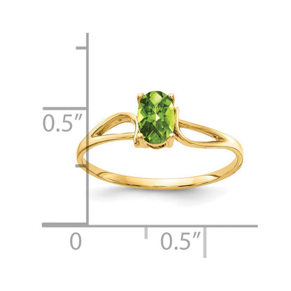 14K Gelbgold Ring mit Peridot im Oval-Schachbrettschliff, 6x4 mm