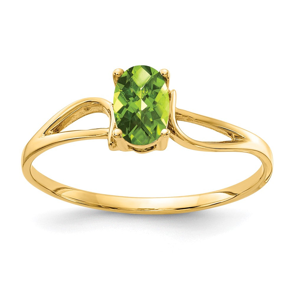 14K Gelbgold Ring mit Peridot im Oval-Schachbrettschliff, 6x4 mm