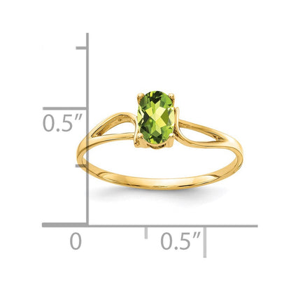 14K Gelbgold Ring mit ovalem Peridot, 6x4 mm