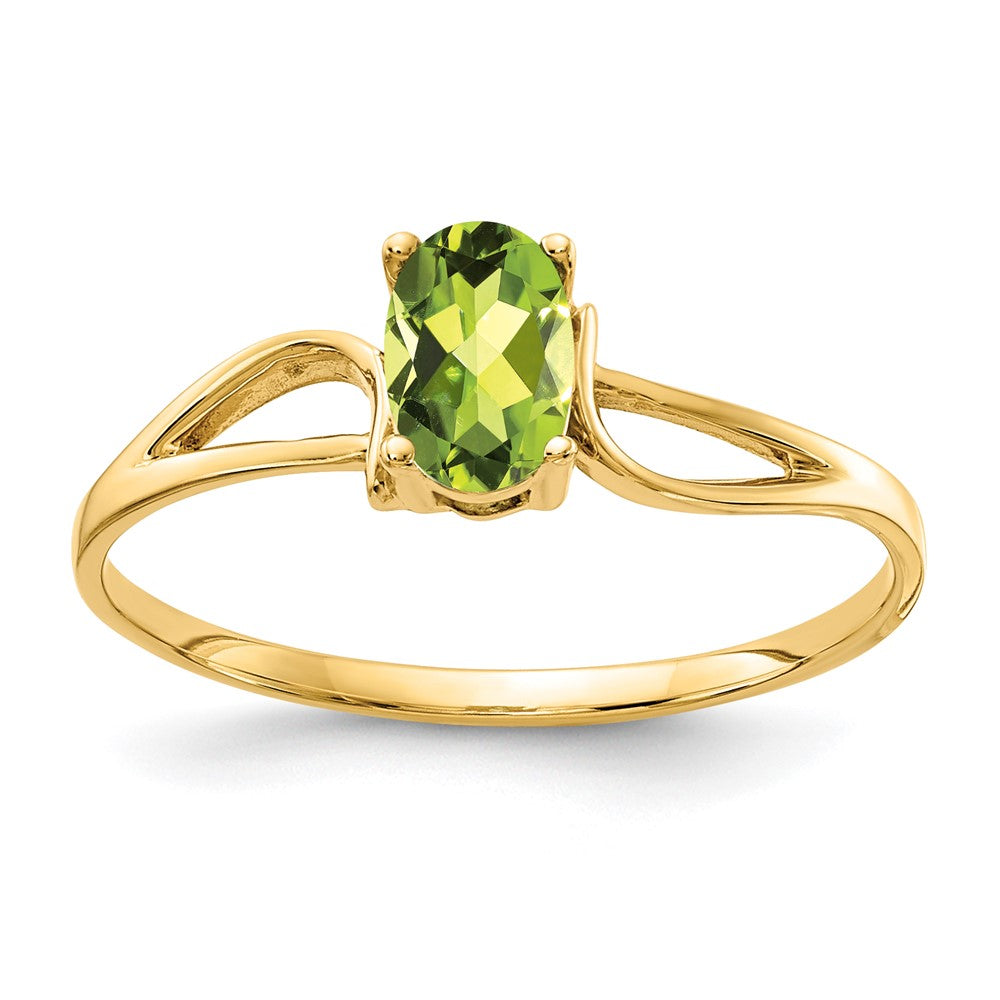 14K Gelbgold Ring mit ovalem Peridot, 6x4 mm