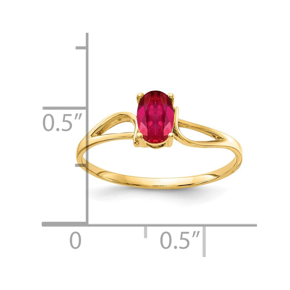 14K Gelbgold Ring mit ovalem Rubin, 6x4 mm