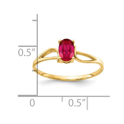 14K Gelbgold Ring mit ovalem Rubin, 6x4 mm