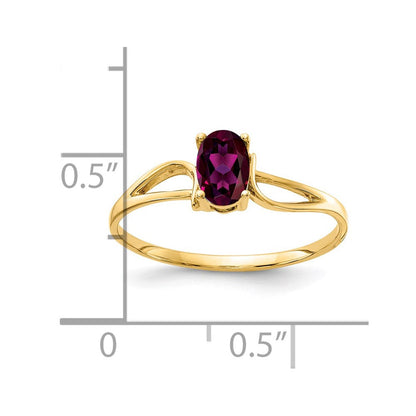 14K Gelbgold Ring mit ovalem Rhodolith-Granat, 6 x 4 mm