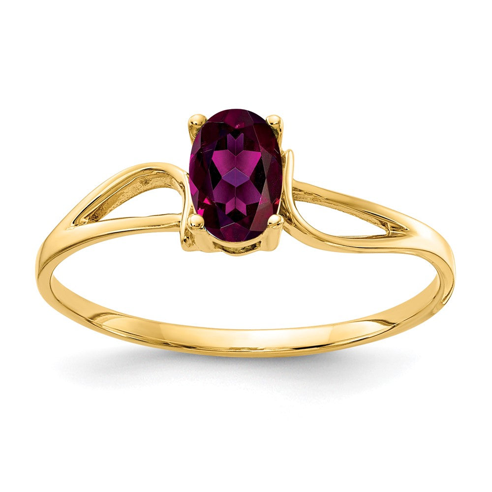 14K Gelbgold Ring mit ovalem Rhodolith-Granat, 6 x 4 mm