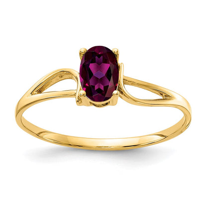 14K Gelbgold Ring mit ovalem Rhodolith-Granat, 6 x 4 mm