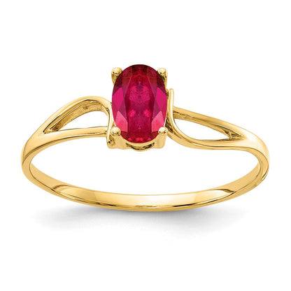 14K Gelbgold Ring mit ovalem Rubin, 6x4 mm