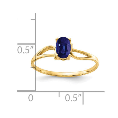 14K Gelbgold Ring mit ovalem Saphir, 6x4 mm