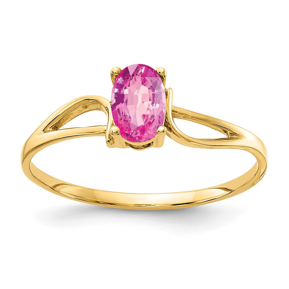 14K Gelbgold Ring mit ovalem rosa Saphir, 6x4mm