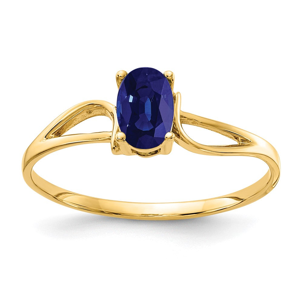 14K Gelbgold Ring mit ovalem Saphir, 6x4 mm