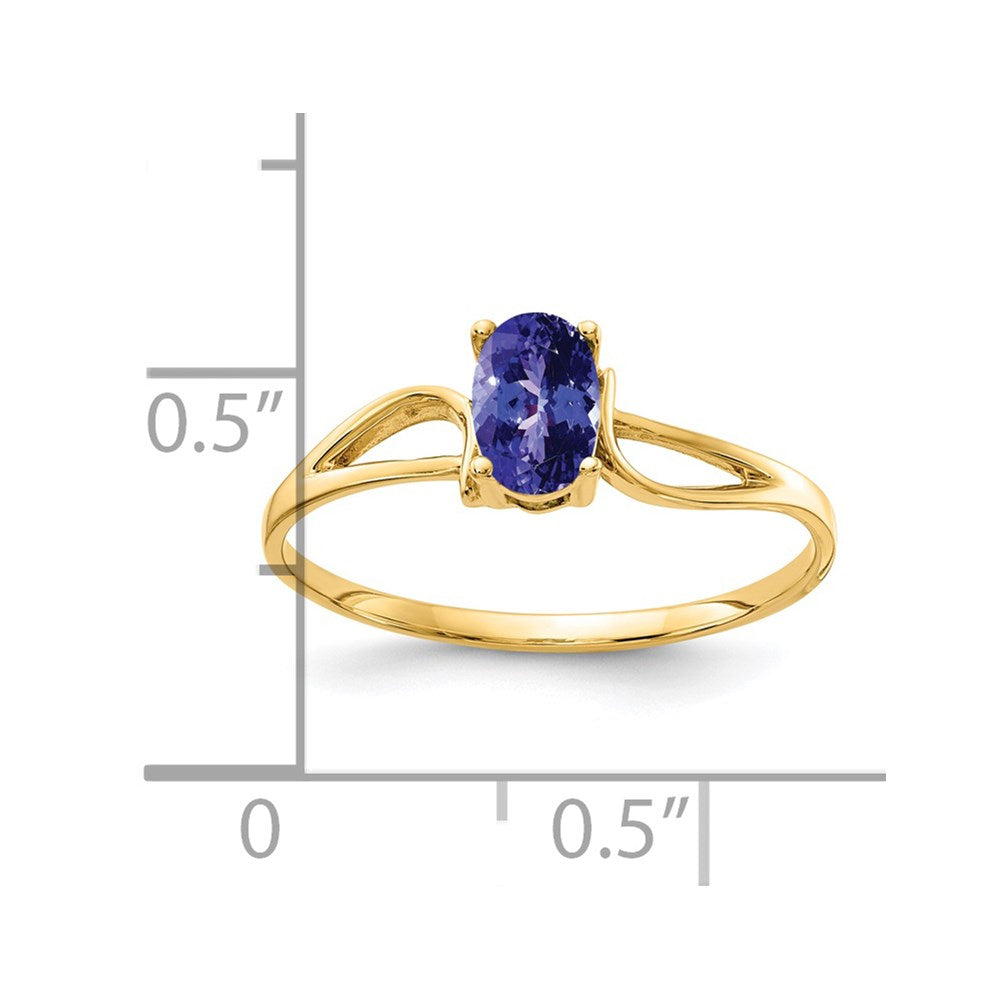 14K Gelbgold Ring mit ovalem Tansanit, 6x4mm