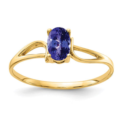14K Gelbgold Ring mit ovalem Tansanit, 6x4mm