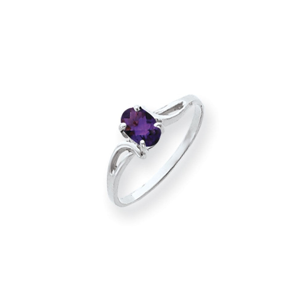 14K Weißgold Ring mit 6x4 mm ovalem Amethyst im Schachbrettschliff
