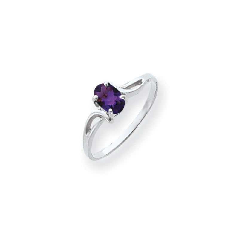 14K Weißgold Ring mit 6x4 mm ovalem Amethyst im Schachbrettschliff
