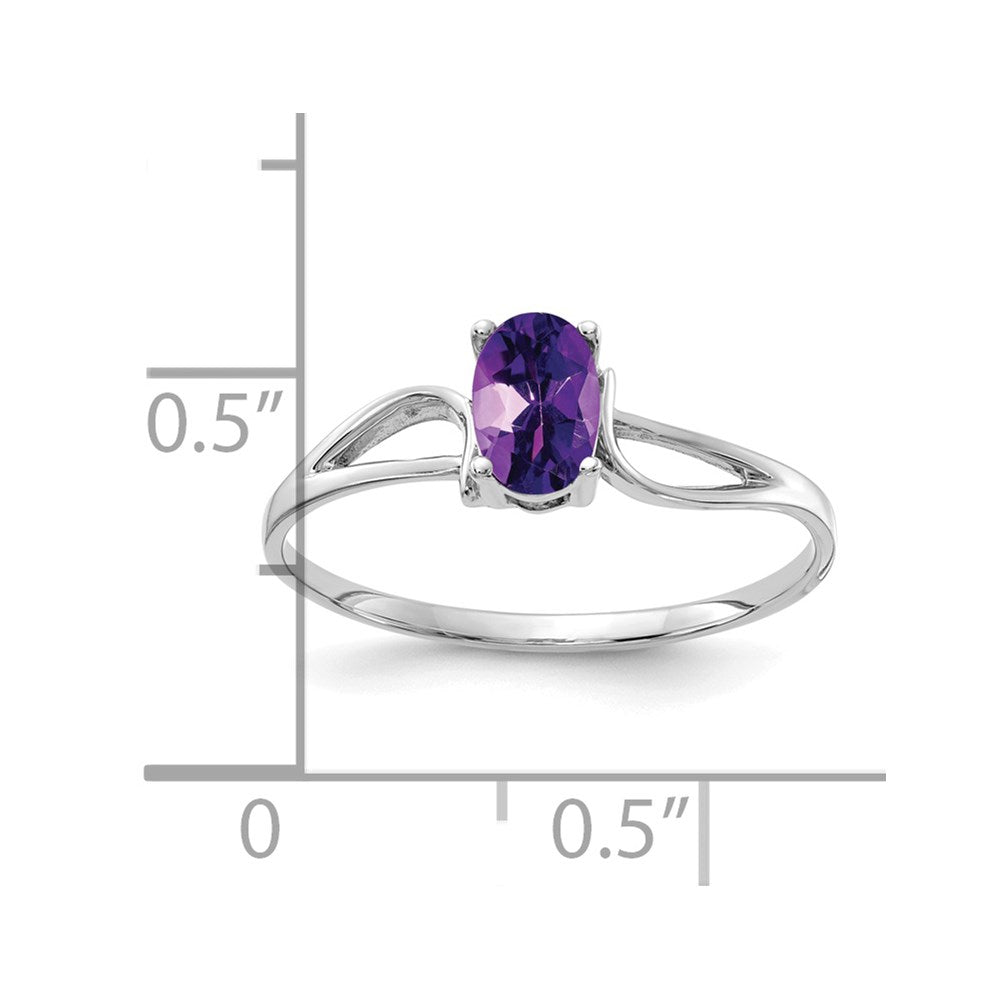 14K Weißgold Ring mit ovalem Amethyst, 6x4mm