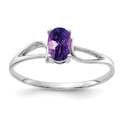 14K Weißgold Ring mit ovalem Amethyst, 6x4mm