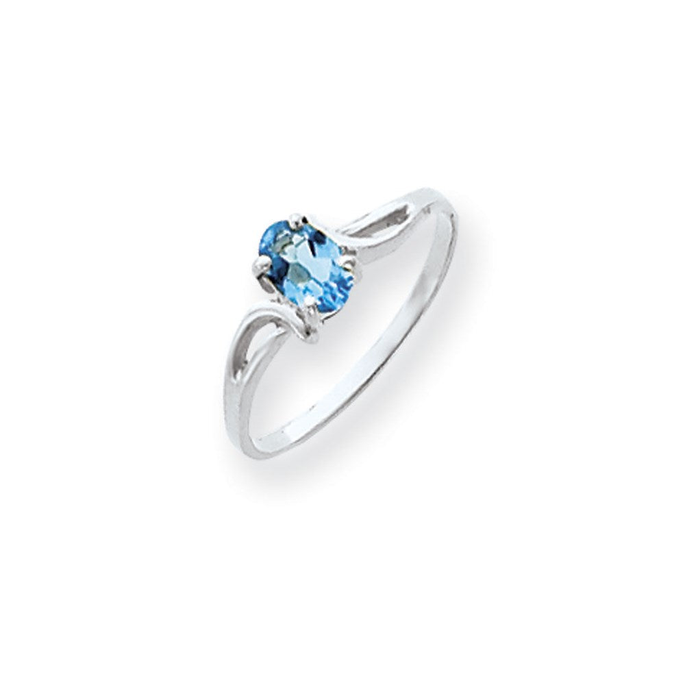 14K Weißgold Ring mit ovalem 6x4mm Schachbrett-Blautopas