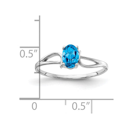 14K Weißgold Ring mit ovalem Blautopas 6x4mm