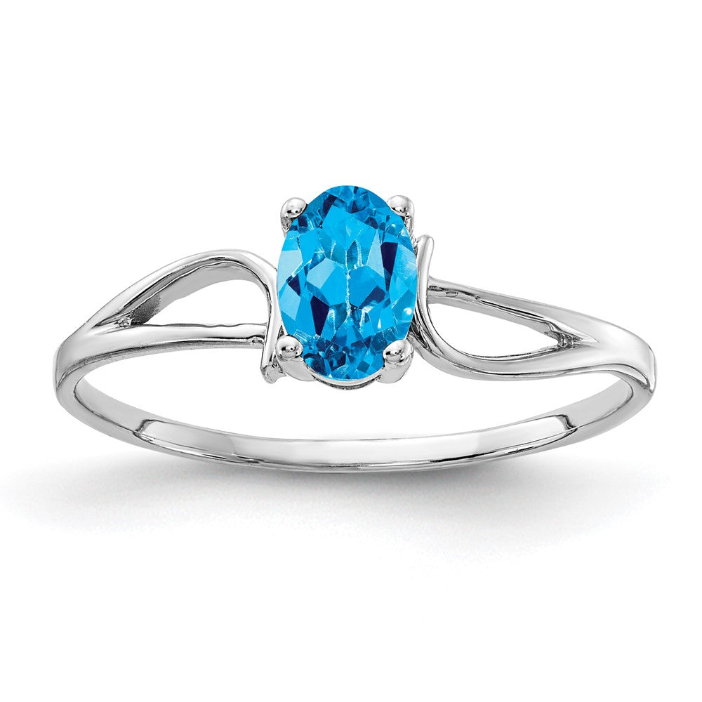 14K Weißgold Ring mit ovalem Blautopas 6x4mm