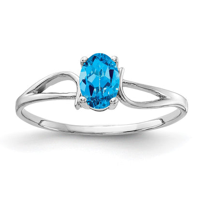 14K Weißgold Ring mit ovalem Blautopas 6x4mm