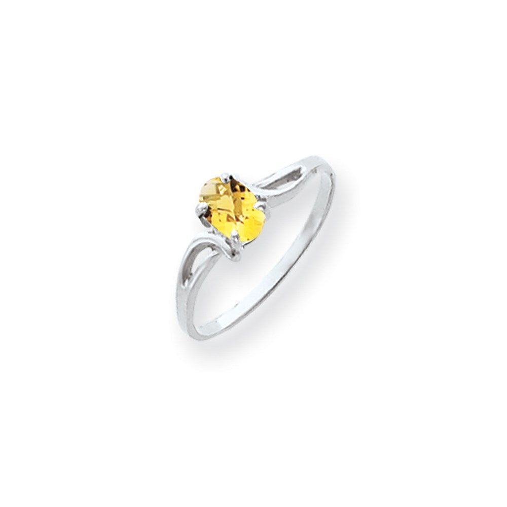 14K Weißgold Ring mit ovalem 6x4mm Citrin im Schachbrettschliff