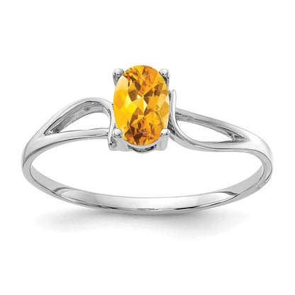 14K Weißgold Ring mit ovalem Citrin 6x4mm