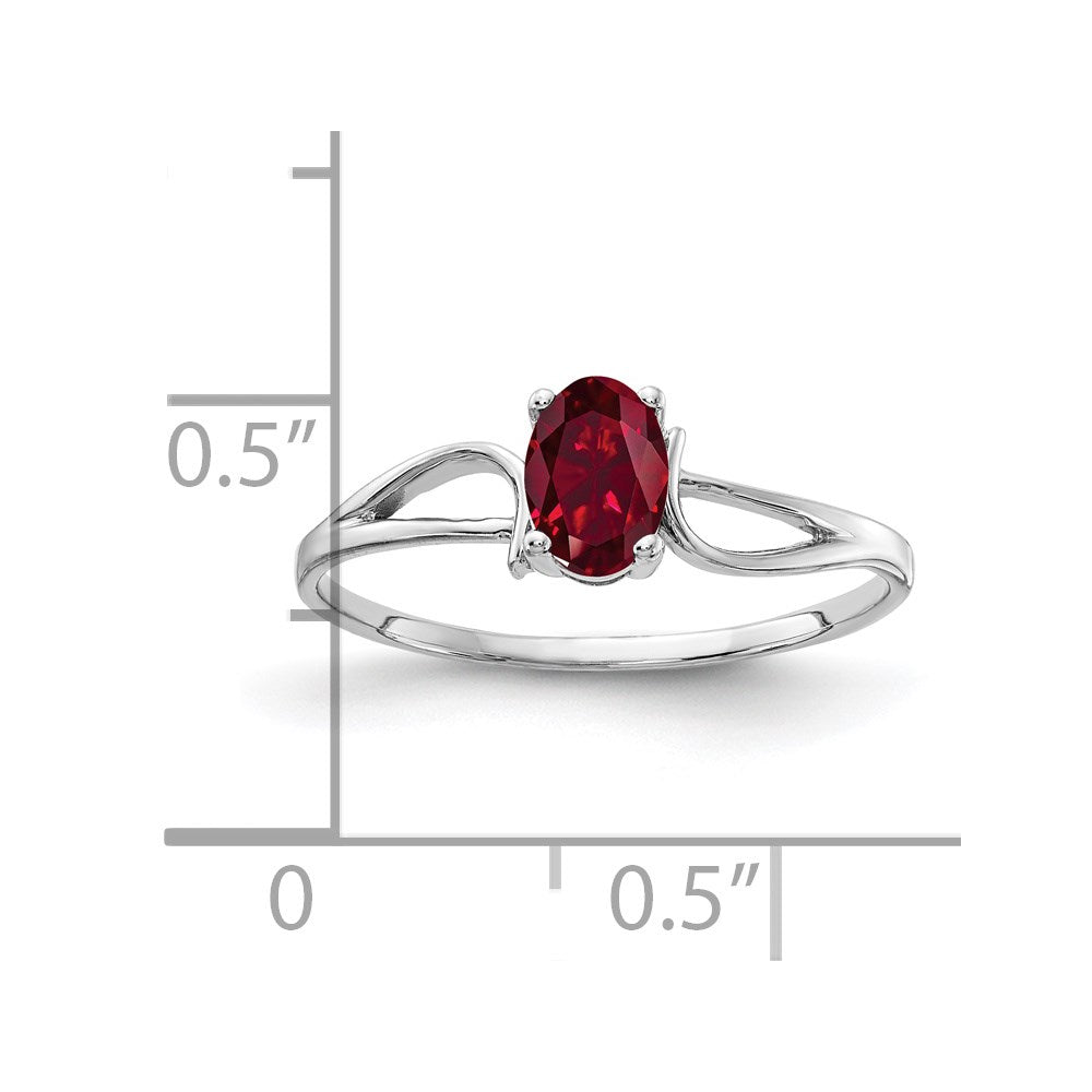 14K Weißgold Ring mit ovalem 6x4mm synthetischem Rubin