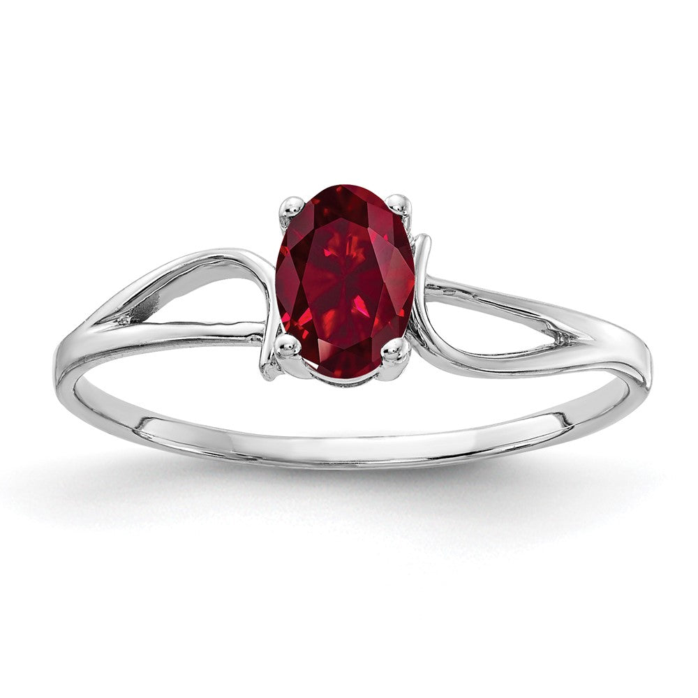 14K Weißgold Ring mit ovalem 6x4mm synthetischem Rubin