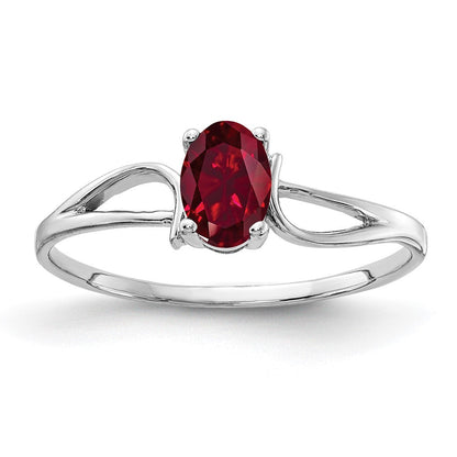 14K Weißgold Ring mit ovalem 6x4mm synthetischem Rubin