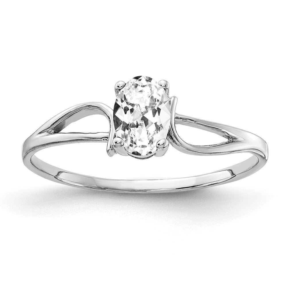 14K Weißgold Ring mit ovalem Zirkonia 6x4 mm