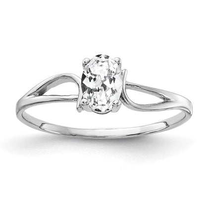 14K Weißgold Ring mit ovalem Zirkonia 6x4 mm