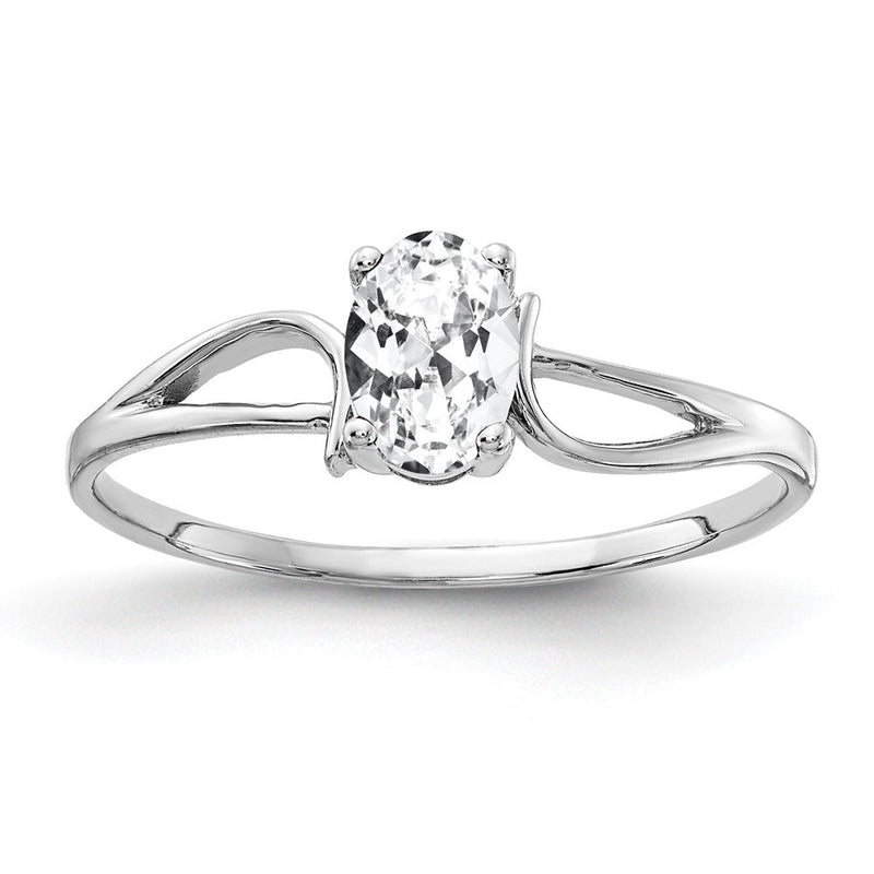 14K Weißgold Ring mit ovalem Zirkonia 6x4 mm