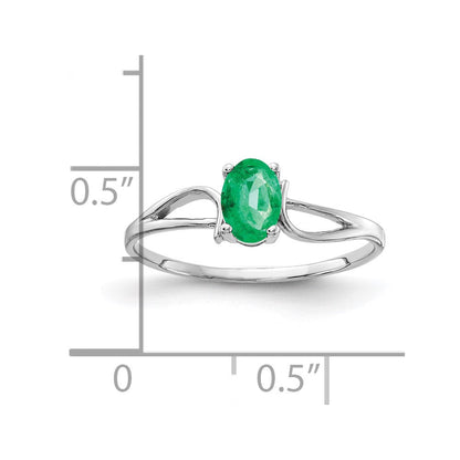 14K Weißgold Ring mit ovalem Smaragd 6x4mm