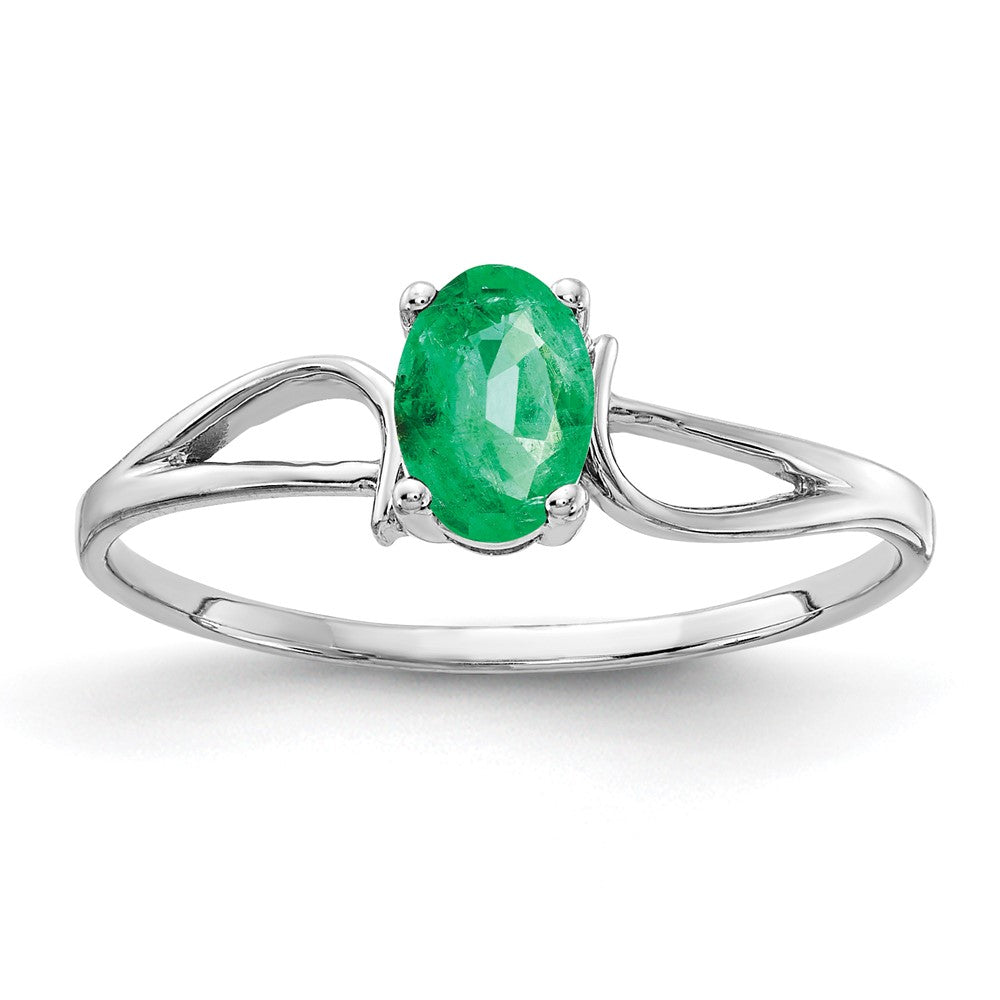 14K Weißgold Ring mit ovalem Smaragd 6x4mm