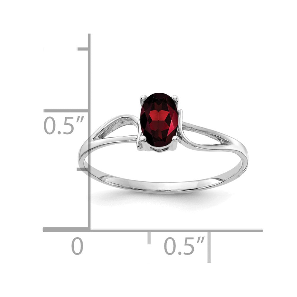 14K Weißgold Ring mit ovalem Granat, 6x4mm