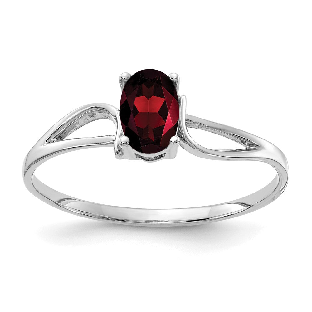 14K Weißgold Ring mit ovalem Granat, 6x4mm