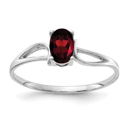 14K Weißgold Ring mit ovalem Granat, 6x4mm