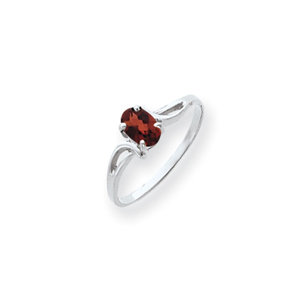 14K Weißgold 6x4mm Oval Granat Karo-Schliff Ring