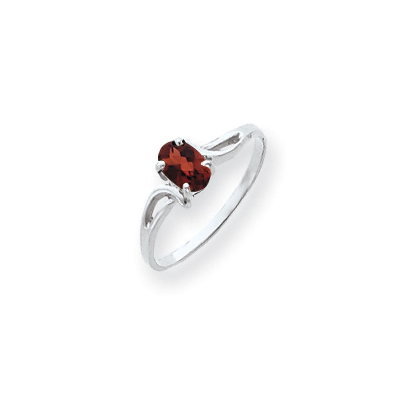 14K Weißgold 6x4mm Oval Granat Karo-Schliff Ring