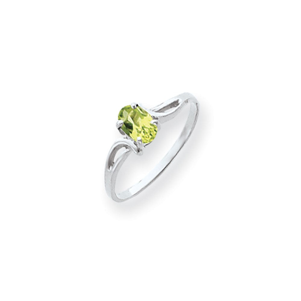 14K Weißgold Ring mit Oval-Checkerschliff-Peridot, 6x4mm